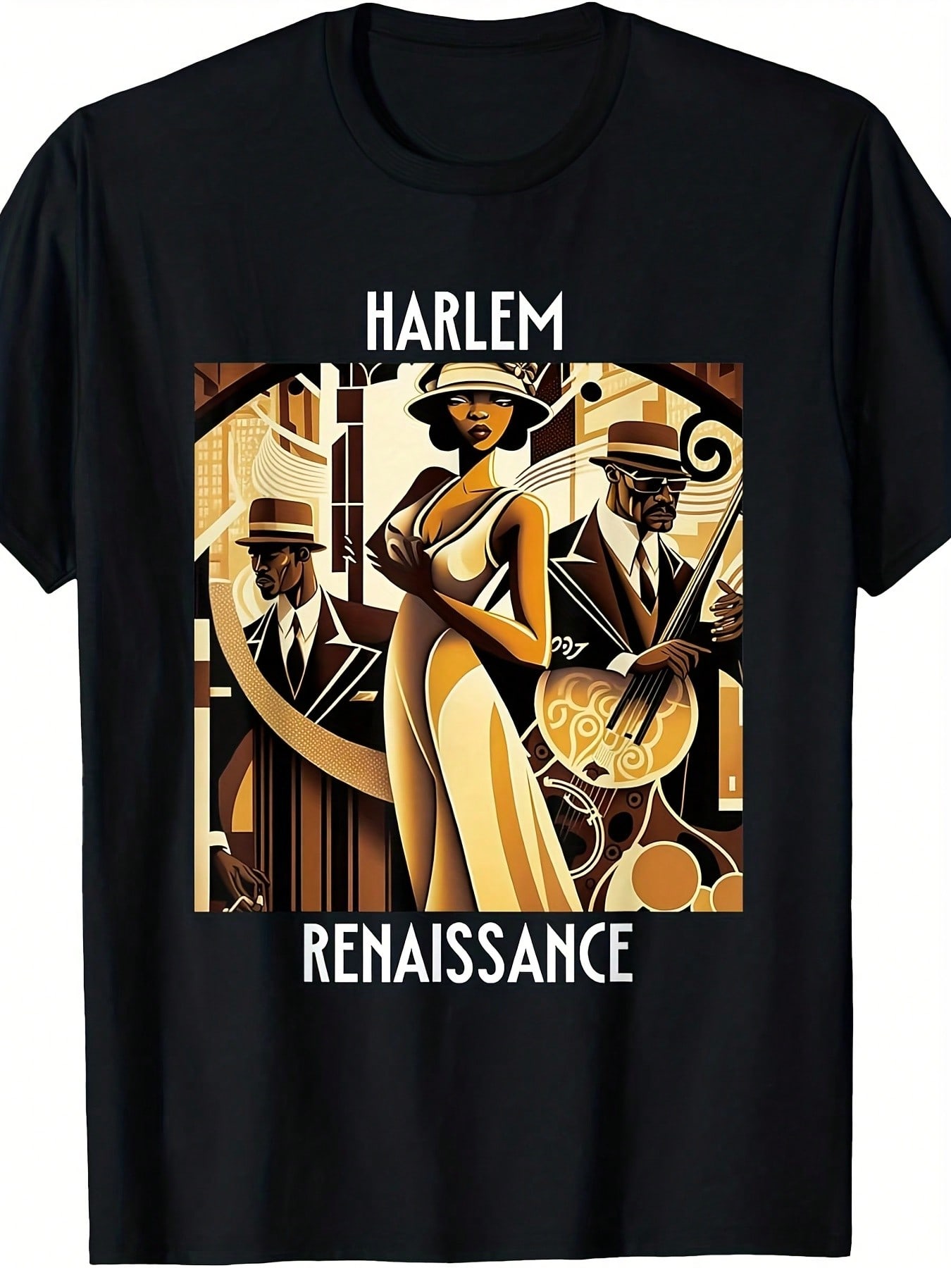 Vintage Fashion Community - H ハーレム・ルネサンス 1920年代シャツ - ヴィンテージマンス・カルチュラル・アパレル、1920年代のハーレム・アート柄を特徴とし、ラウンドネック・レギュラーフィット、カジュアルな教育用ウェア、地域の店舗で入手可能