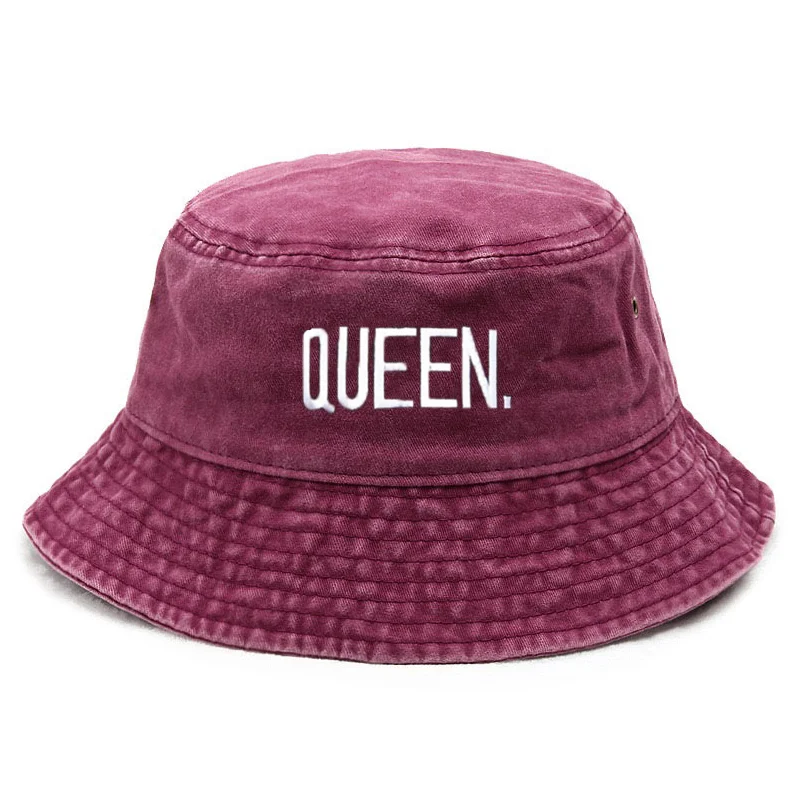 Vintage Fashion Queen - カスタマイズ可能なクイーンウォッシュドヴィンテージバケットハット、ニューカップルレター刺繍入りヒップホップスタイルハット、アウトドアコットンファッションフィッシングキャップ