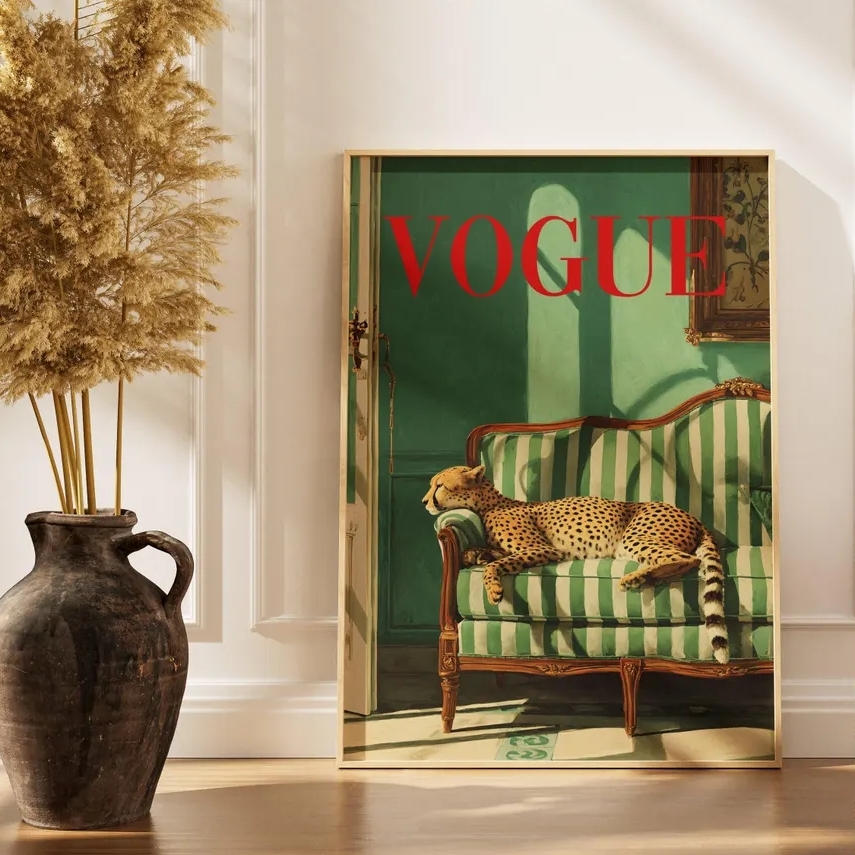 Vintage Vogue Fashion Poster - ヴィンテージ動物ウォールアートファッション雑誌ヒョウの絵ヴィンテージポスターファッションキャンバスプリントリビングルーム家の装飾アートワーク