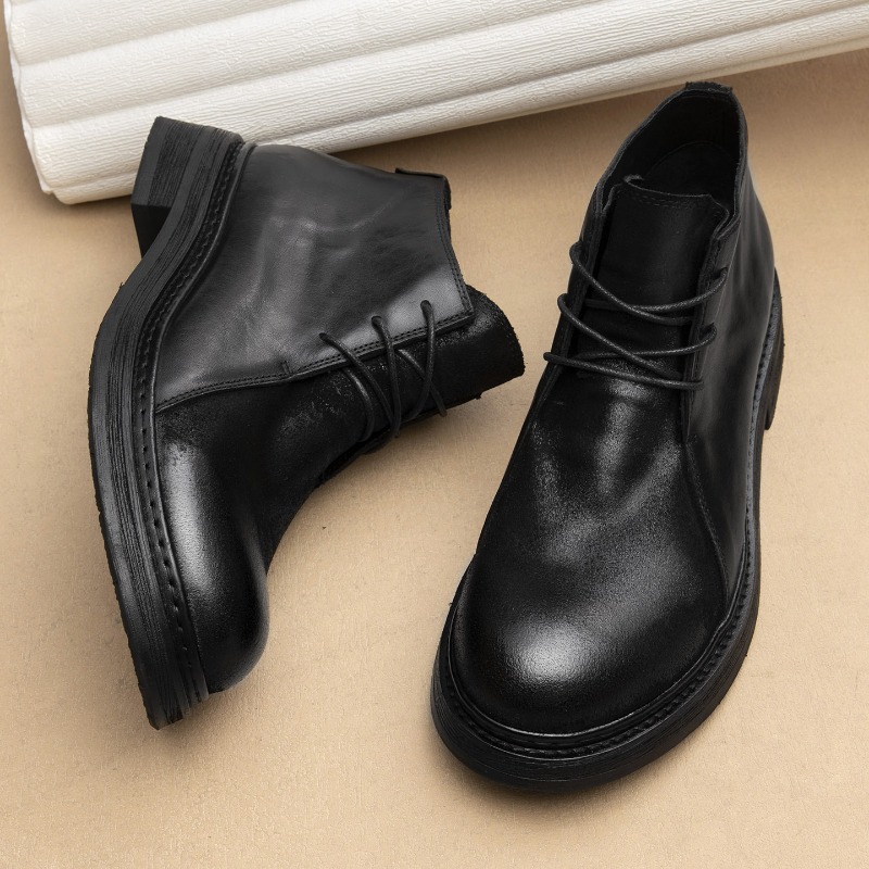 Vintage Fashion Mens - ヴィンテージメンズ本革ブーツ高級手作り 2026 春秋ファッションラウンドトゥ英国スタイルアンクルオックスフォードシューズ男