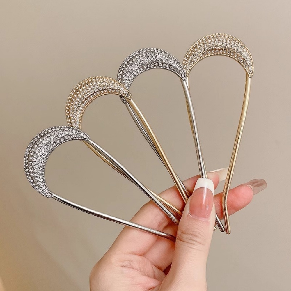Vintage Fashion Shop - 1/2 個 U 字型クリスタルヘアピンヘアクリップ女性のためのエレガントなラインストーン金属フォークヴィンテージスタイリングピンスタイリングツールギフト