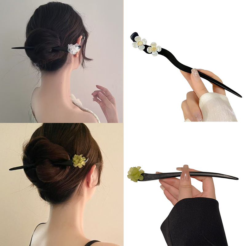 Vintage Fashion Tumblr - ヴィンテージ中国風の木製花ヘアスティックパールヘアピンジュエリー女性のための気質ヘアアクセサリーウェディングスタイリング gif