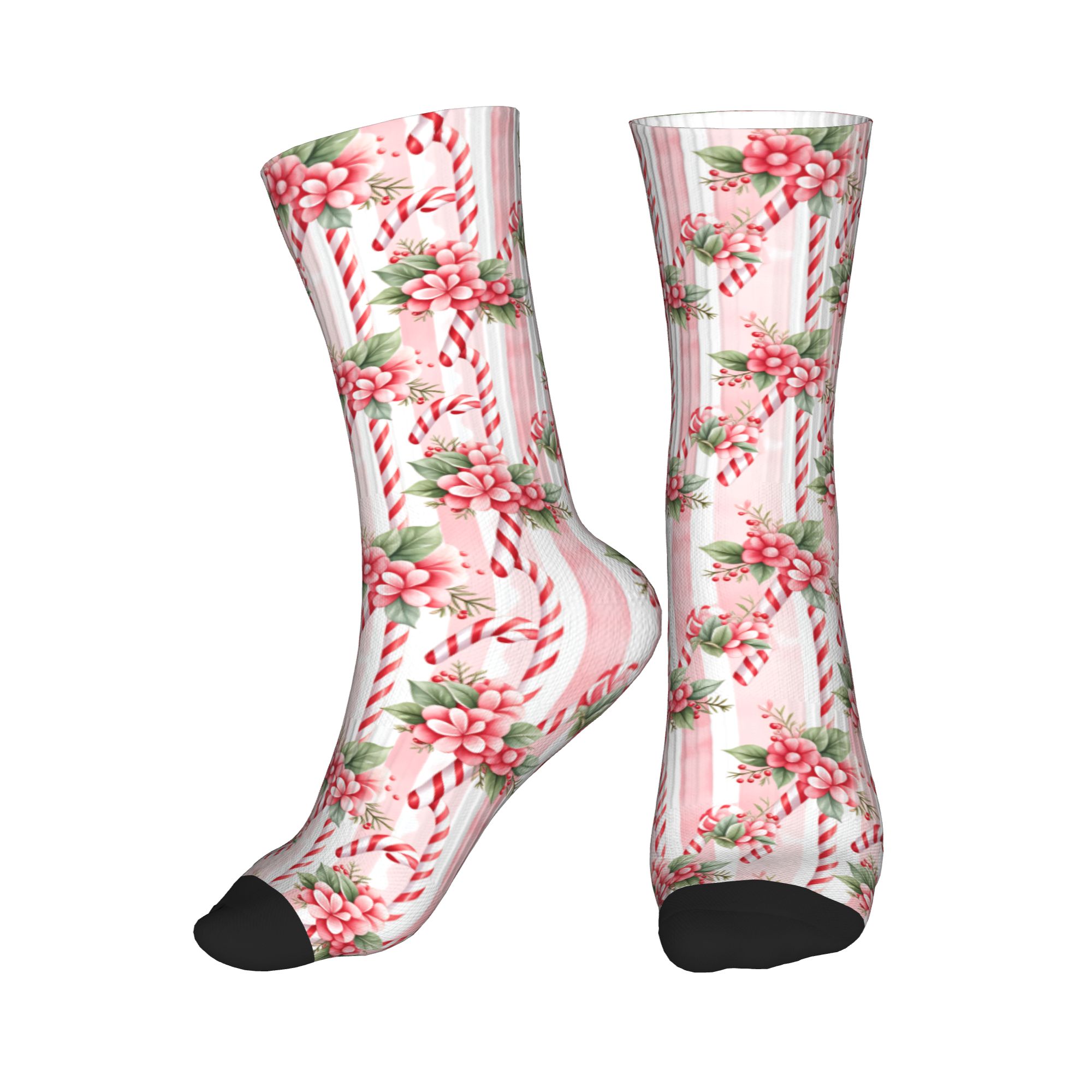 Vintage Fashion Mens - ファッションプリントヴィンテージピンクキャンディケーンクリスマスパターンソックス男性女性用ストレッチ夏秋冬クルーソックス