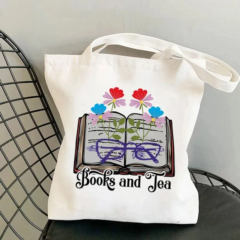 ブック花柄キャンバストートバッグ女性用ワイルドフラワーと本シ - Vintage Fashion Shop のレビューと価格