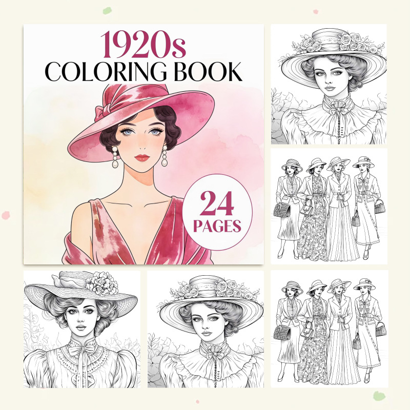 1920年代の塗り絵ブック 24ページ ヴィンテージ フラッ - Vintage Fashion Coloring Pages のレビューと価格