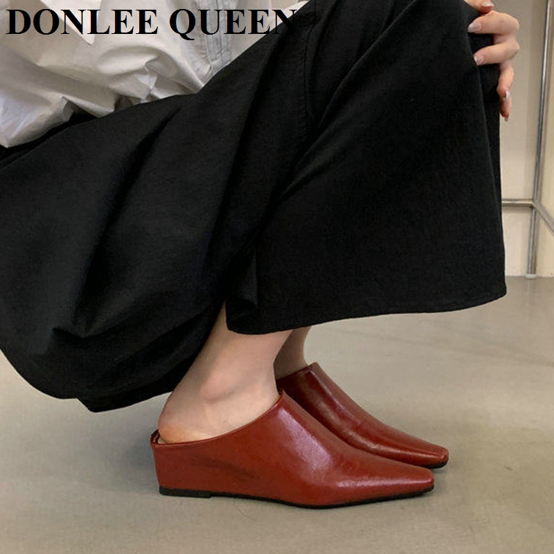 女性ファッションクローズトゥミュールスリッパ女性スクエアトゥ - Vintage Fashion Queen のレビューと価格