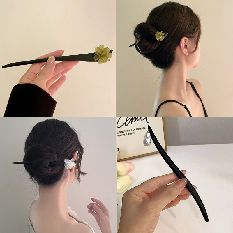 ヴィンテージ中国風の木製花ヘアスティックパールヘアピンジュエ - Vintage Fashion Tumblr のレビューと価格