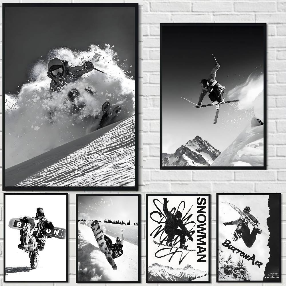 黒白ヴィンテージスキー写真アート、スキーをする人々、雪山、フ - Vintage Vogue Fashion Poster のレビューと価格